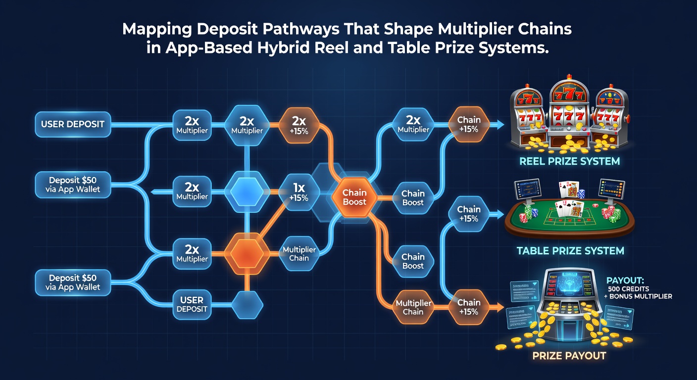 Beispielhafte Darstellung von Multiplikator-Ketten und Deposit-Pfaden in App-Systemen